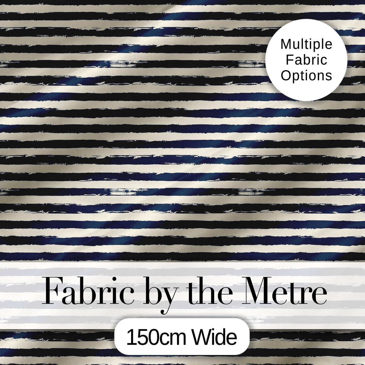 Navy Cream Brush Stripe Seamless Pattern Modern Nautical Textile Design Digital Print Fabric by the Metre UK Sewing Quilting Textile