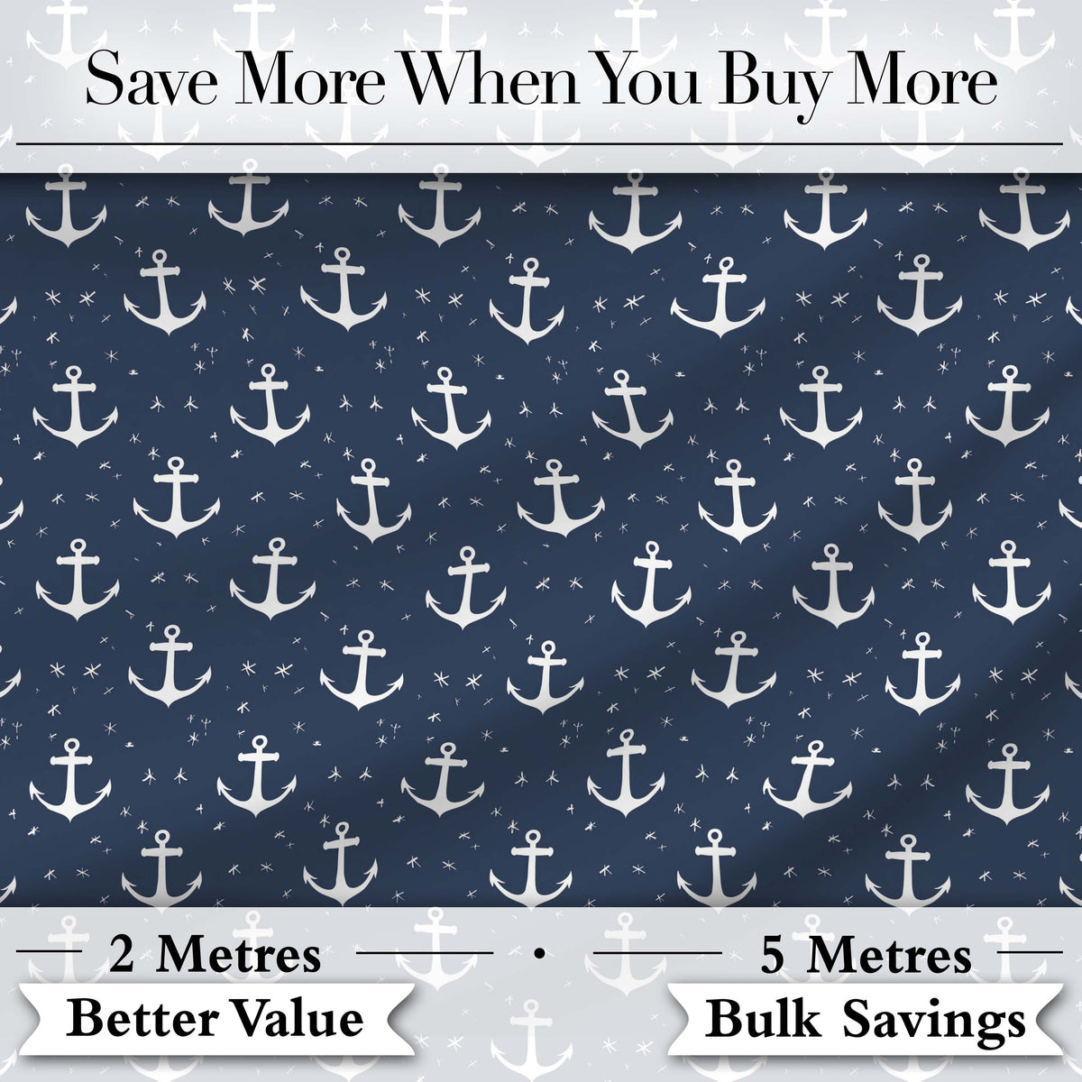 Simple Anchor Star Navy Seamless Pattern Minimal Nautical Ocean Theme Digital Print Fabric by the Metre UK Sewing Quilting Textile