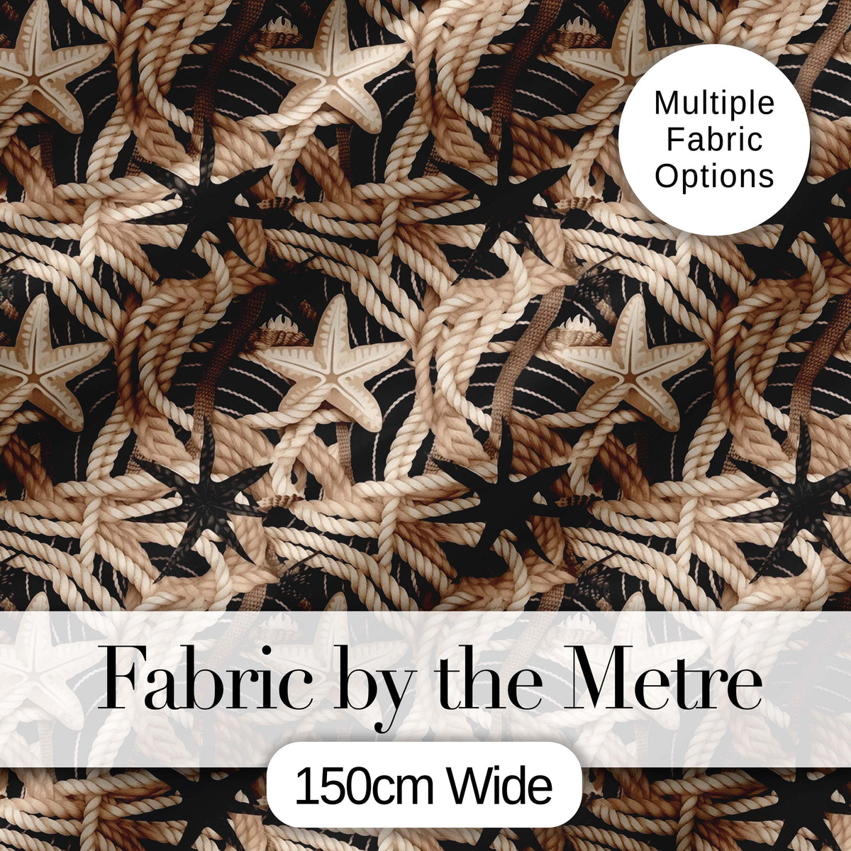 Nautical Rope Starfish Net Seamless Pattern Coastal Beach Marine Theme Digital Print Fabric by the Metre UK Sewing Quilting Textile