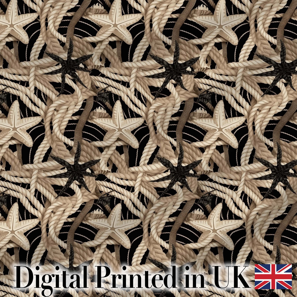 Nautical Rope Starfish Net Seamless Pattern Coastal Beach Marine Theme Digital Print Fabric by the Metre UK Sewing Quilting Textile