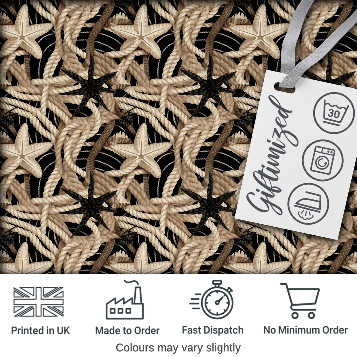 Nautical Rope Starfish Net Seamless Pattern Coastal Beach Marine Theme Digital Print Fabric by the Metre UK Sewing Quilting Textile