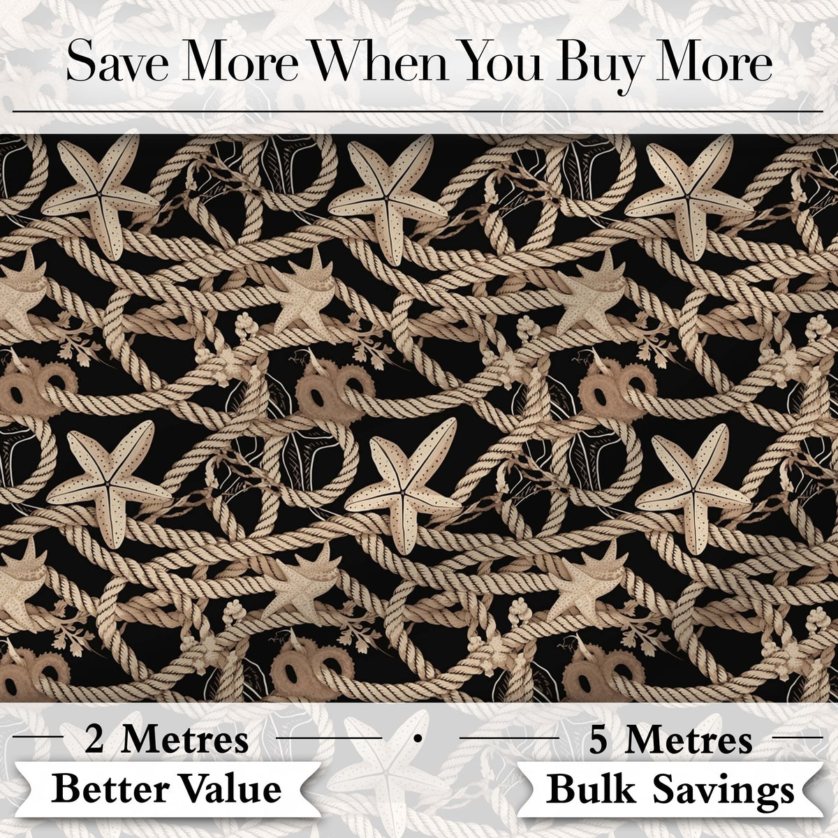 Vintage Nautical Rope Starfish Seamless Pattern Coastal Marine Net Design Digital Print Fabric by the Metre UK Sewing Quilting Textile