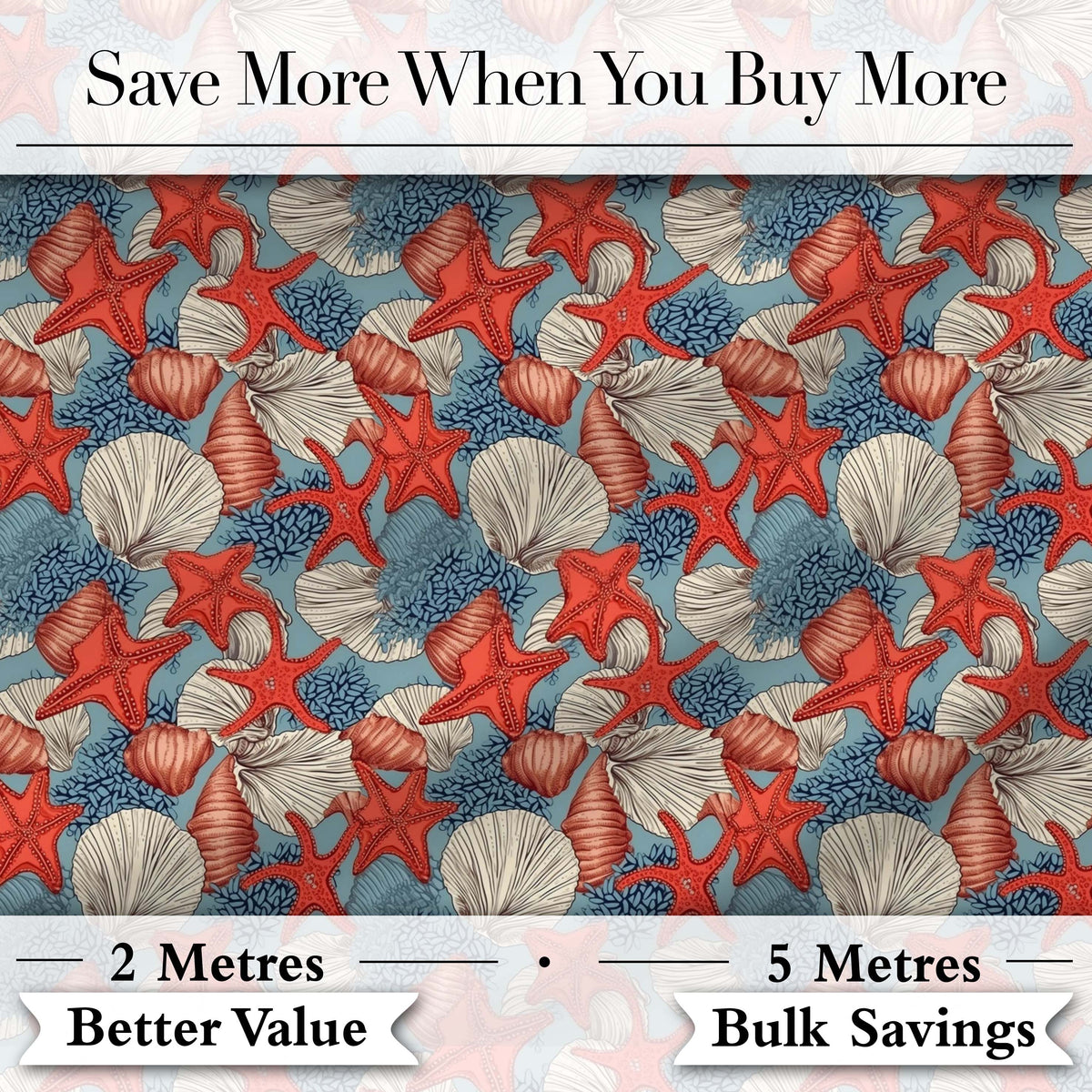 Seashell Starfish Ocean Seamless Pattern Coastal Beach Marine Life Design Digital Print Fabric by the Metre UK Sewing Quilting Textile