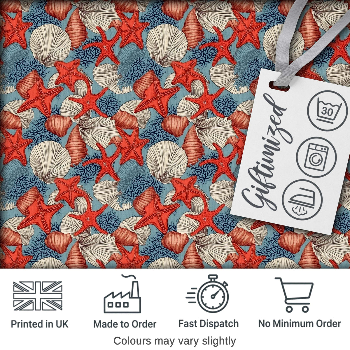 Seashell Starfish Ocean Seamless Pattern Coastal Beach Marine Life Design Digital Print Fabric by the Metre UK Sewing Quilting Textile