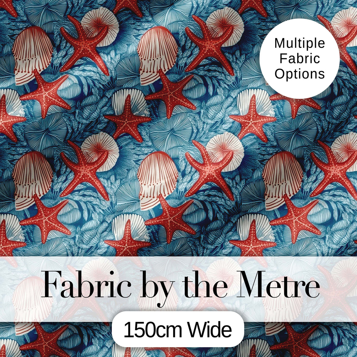 Vintage Seashell Starfish Ocean Seamless Pattern Coastal Marine Life Design Digital Print Fabric by the Metre UK Sewing Quilting Textile