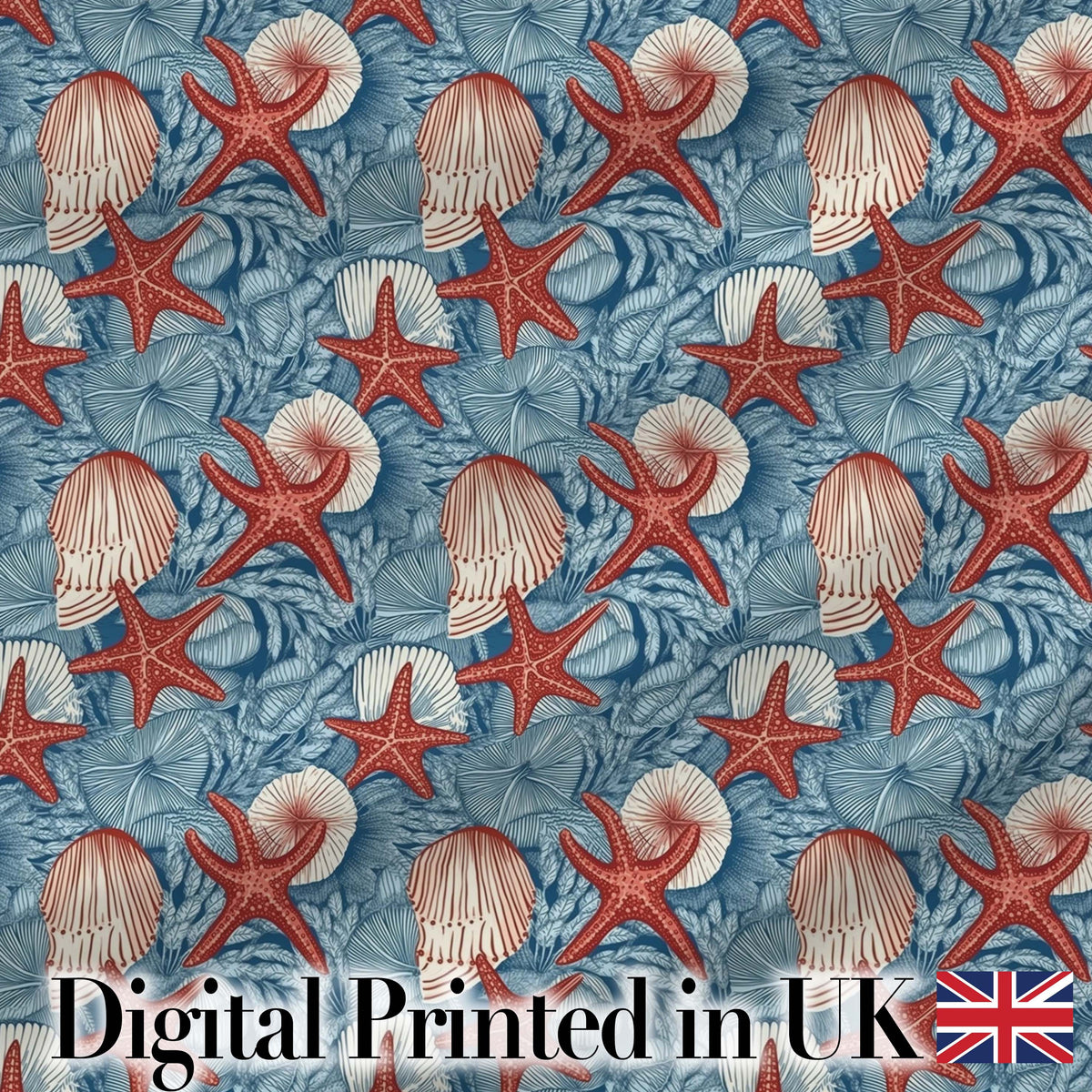 Vintage Seashell Starfish Ocean Seamless Pattern Coastal Marine Life Design Digital Print Fabric by the Metre UK Sewing Quilting Textile