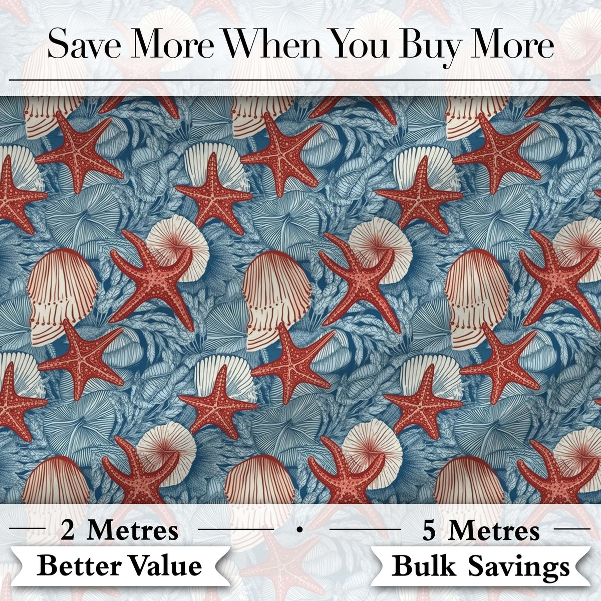 Vintage Seashell Starfish Ocean Seamless Pattern Coastal Marine Life Design Digital Print Fabric by the Metre UK Sewing Quilting Textile