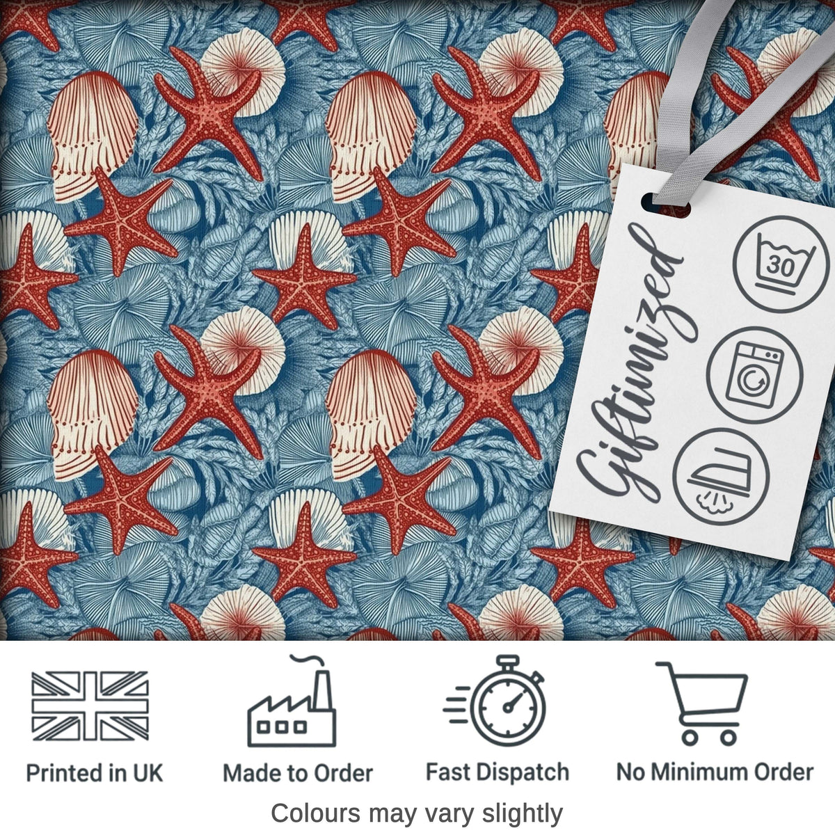 Vintage Seashell Starfish Ocean Seamless Pattern Coastal Marine Life Design Digital Print Fabric by the Metre UK Sewing Quilting Textile