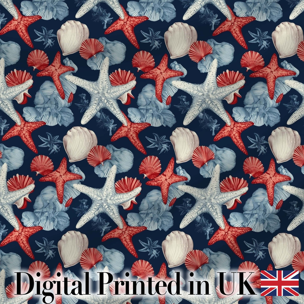 Vintage Starfish Seashell Ocean Coastal Marine Life Seamless Pattern Digital Print Fabric by the Metre UK Sewing Quilting Textile