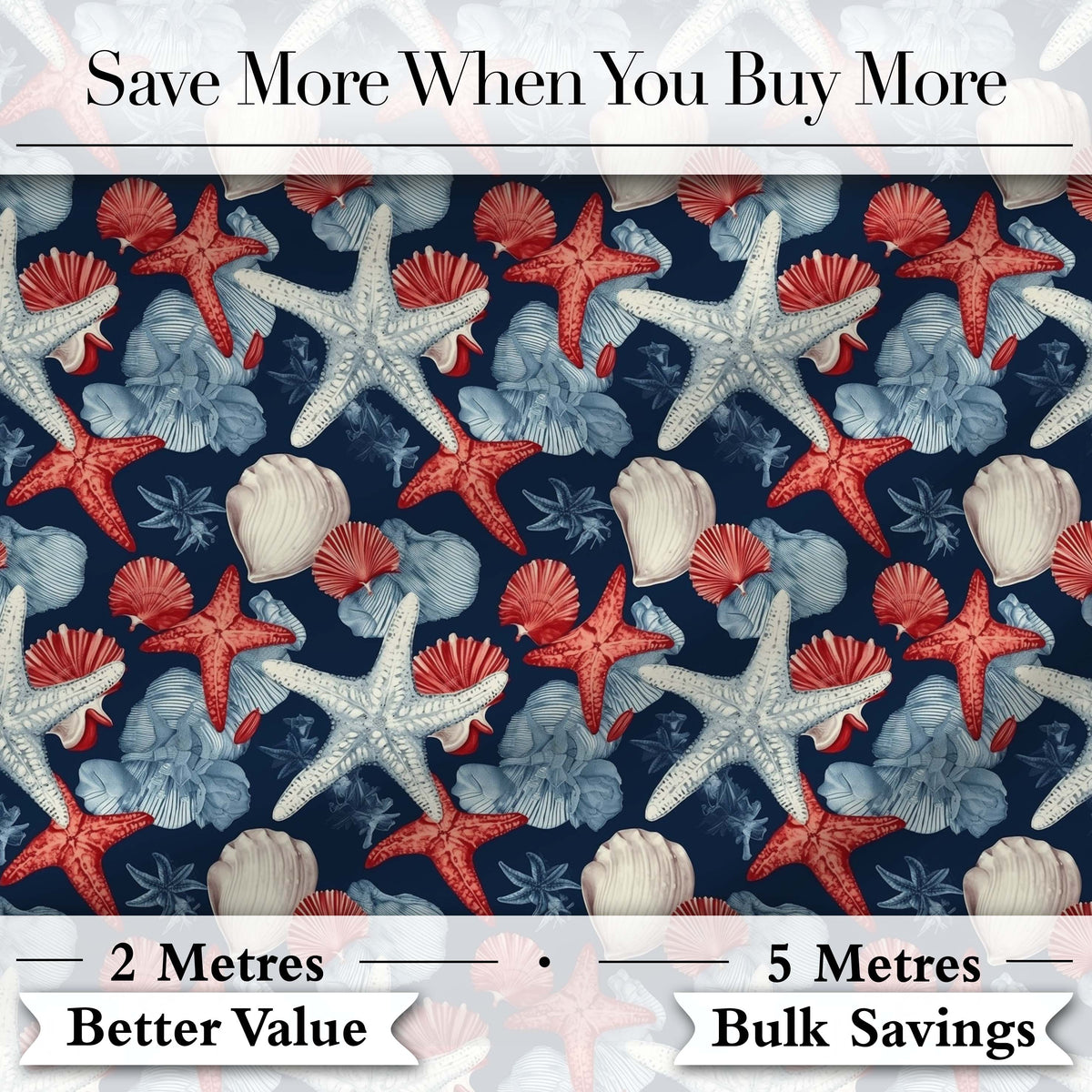 Vintage Starfish Seashell Ocean Coastal Marine Life Seamless Pattern Digital Print Fabric by the Metre UK Sewing Quilting Textile