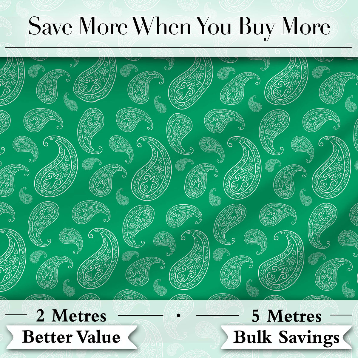 Rich Emerald Paisley Vintage Bandana Seamless Pattern Fabric Design Digital Print Fabric by the Metre UK Sewing Quilting Textile