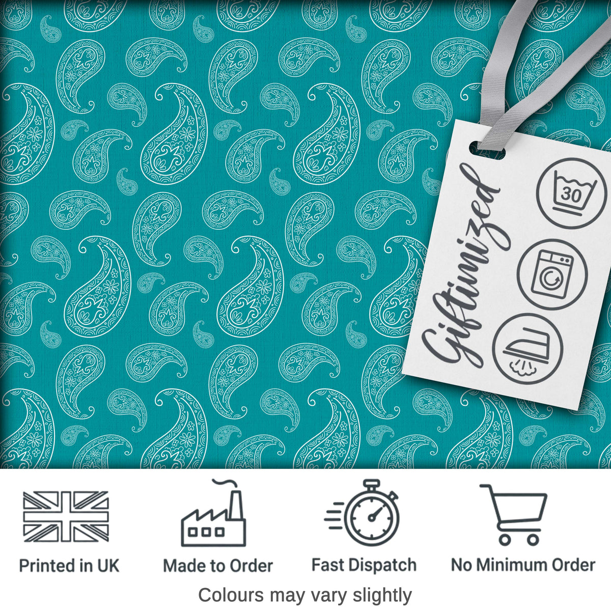 Muted Teal Paisley Vintage Floral Seamless Pattern Fabric Design Digital Print Fabric by the Metre UK Sewing Quilting Textile