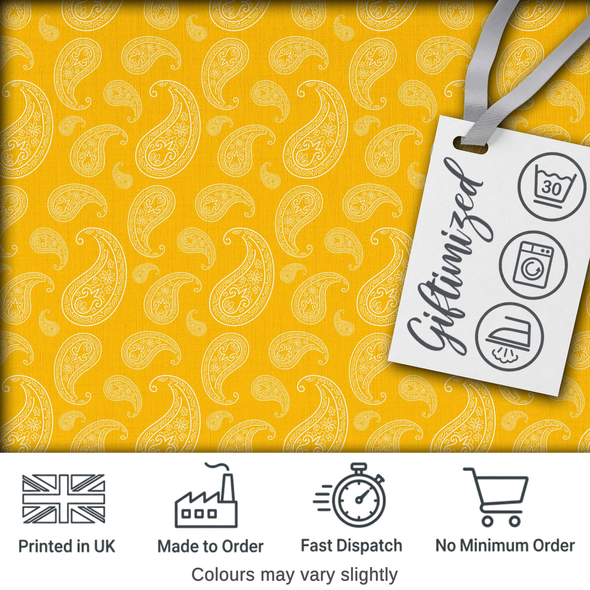 Yellow Paisley Bandana Style Seamless Pattern Ornamental Fabric Digital Print Fabric by the Metre UK Sewing Quilting Textile