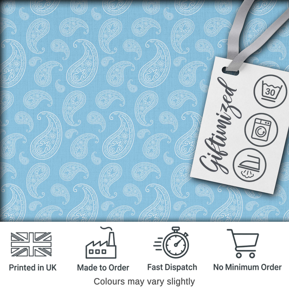 Light Aqua Paisley Ornamental Bandana Seamless Pattern Fabric Design Digital Print Fabric by the Metre UK Sewing Quilting Textile