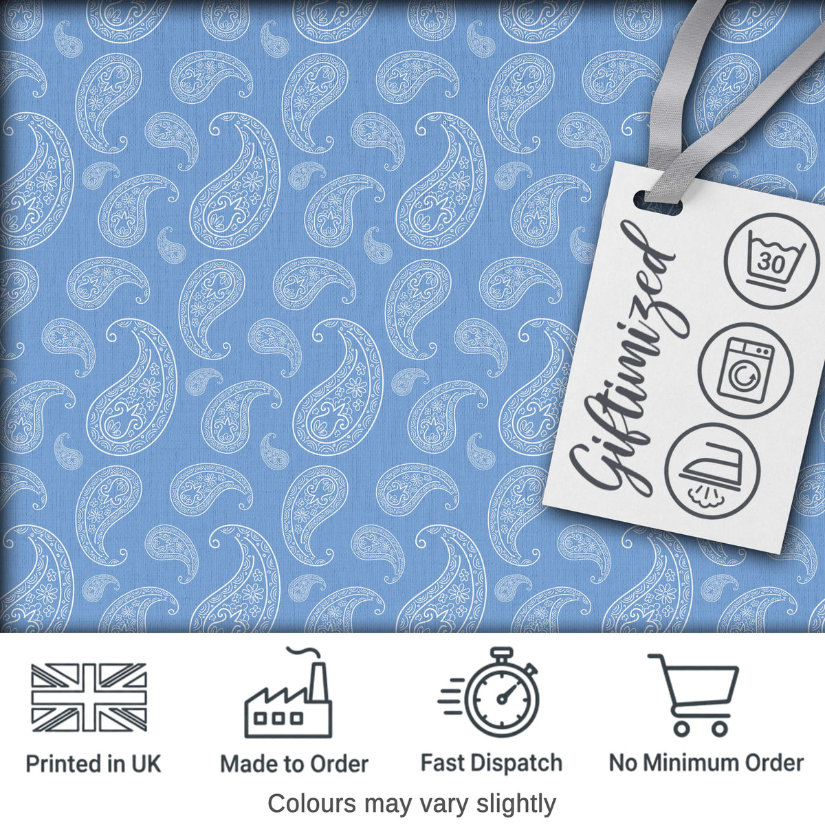 Muted Blue Paisley Vintage Floral Seamless Pattern Textile Fabric Digital Print Fabric by the Metre UK Sewing Quilting Textile