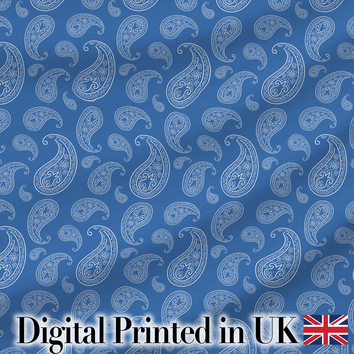 Intricate White Paisley Motif Design on Classic Blue Background Seamless Digital Print Fabric by the Metre UK Sewing Quilting Textile