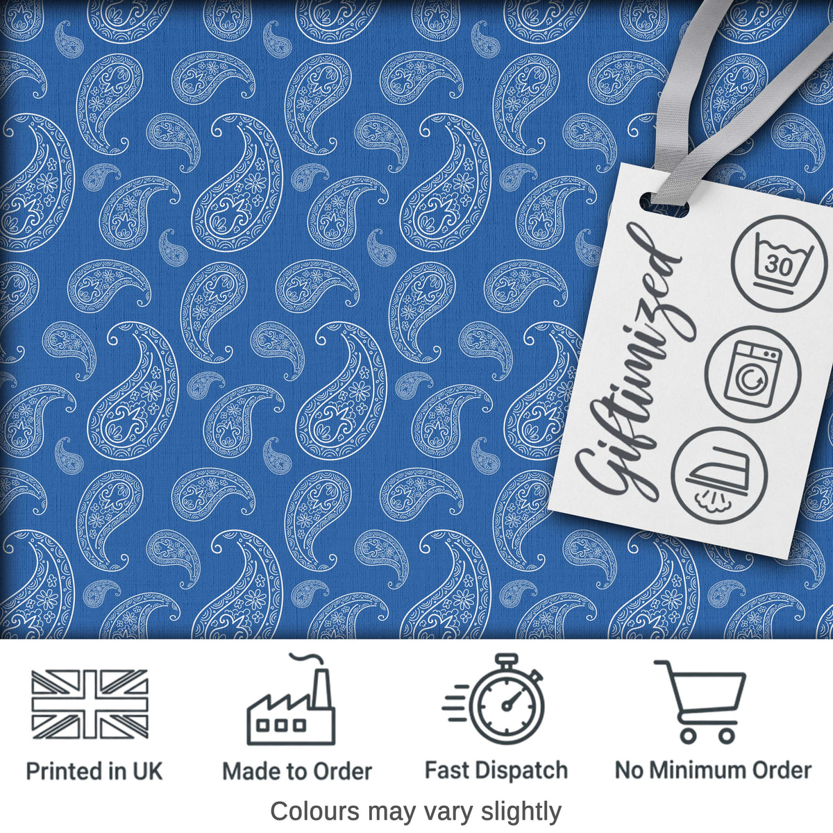 Intricate White Paisley Motif Design on Classic Blue Background Seamless Digital Print Fabric by the Metre UK Sewing Quilting Textile