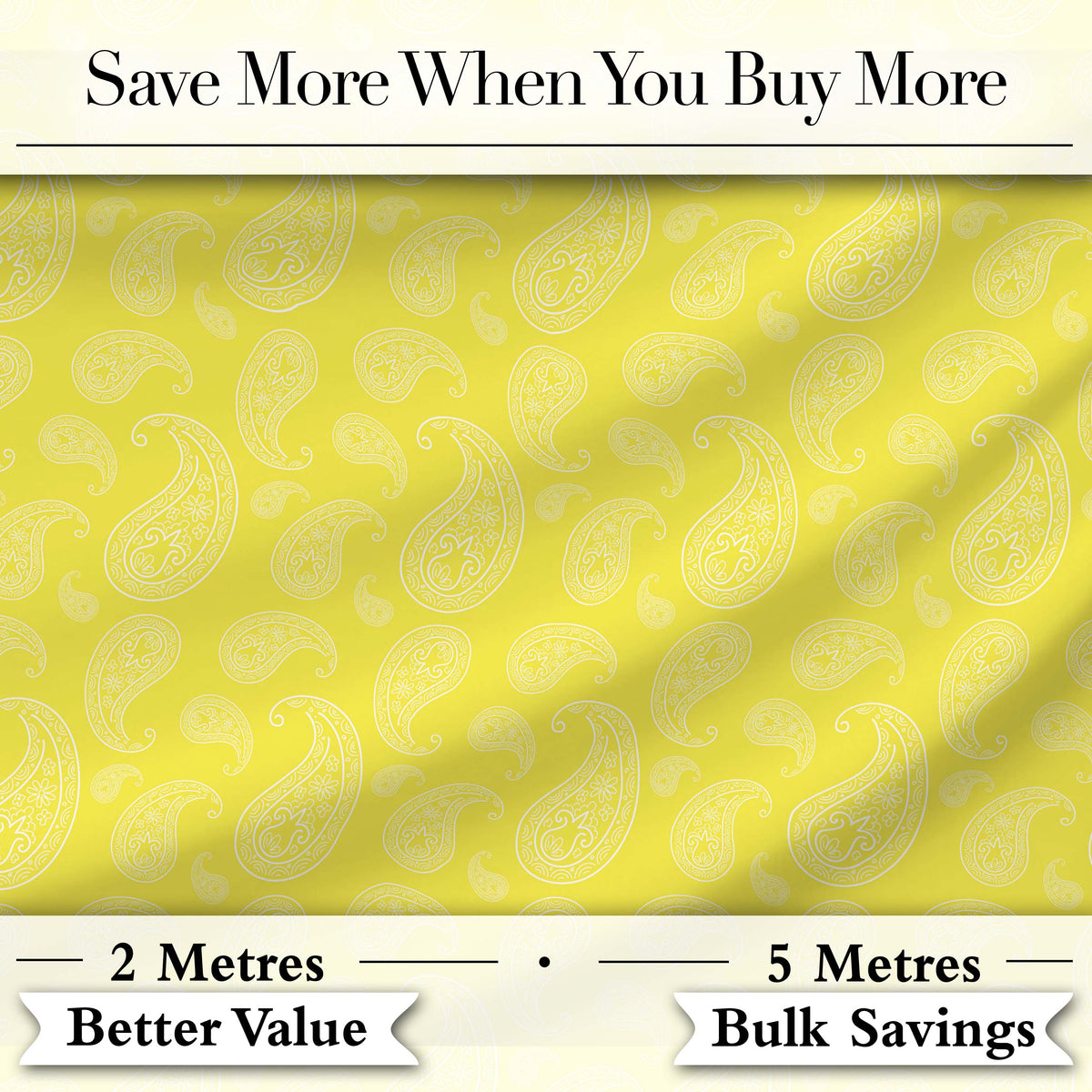 Delicate White Paisley Pattern on Bright Yellow Background Seamless Digital Print Fabric by the Metre UK Sewing Quilting Textile