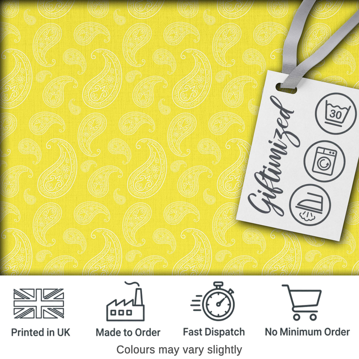 Delicate White Paisley Pattern on Bright Yellow Background Seamless Digital Print Fabric by the Metre UK Sewing Quilting Textile