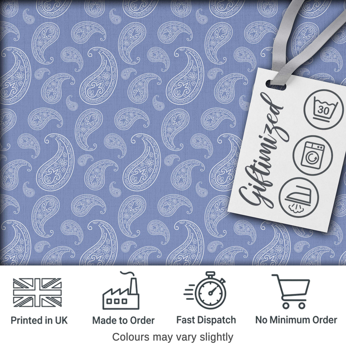 Soft White Paisley Floral Pattern on Muted Blue Background Seamless Digital Print Fabric by the Metre UK Sewing Quilting Textile