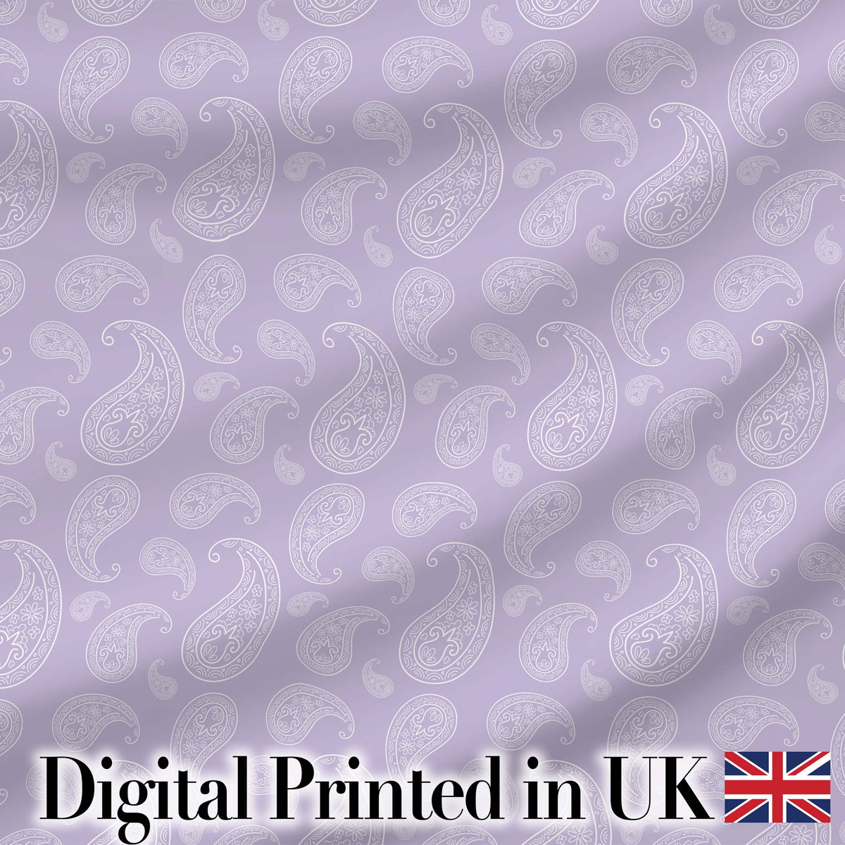 Elegant White Paisley Design on Subtle Grey Blue Background Seamless Digital Print Fabric by the Metre UK Sewing Quilting Textile