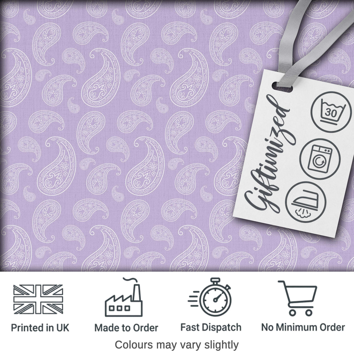 Elegant White Paisley Design on Subtle Grey Blue Background Seamless Digital Print Fabric by the Metre UK Sewing Quilting Textile