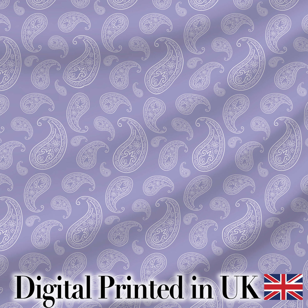Classic White Paisley Pattern on Light Lavender Background Seamless Digital Print Fabric by the Metre UK Sewing Quilting Textile