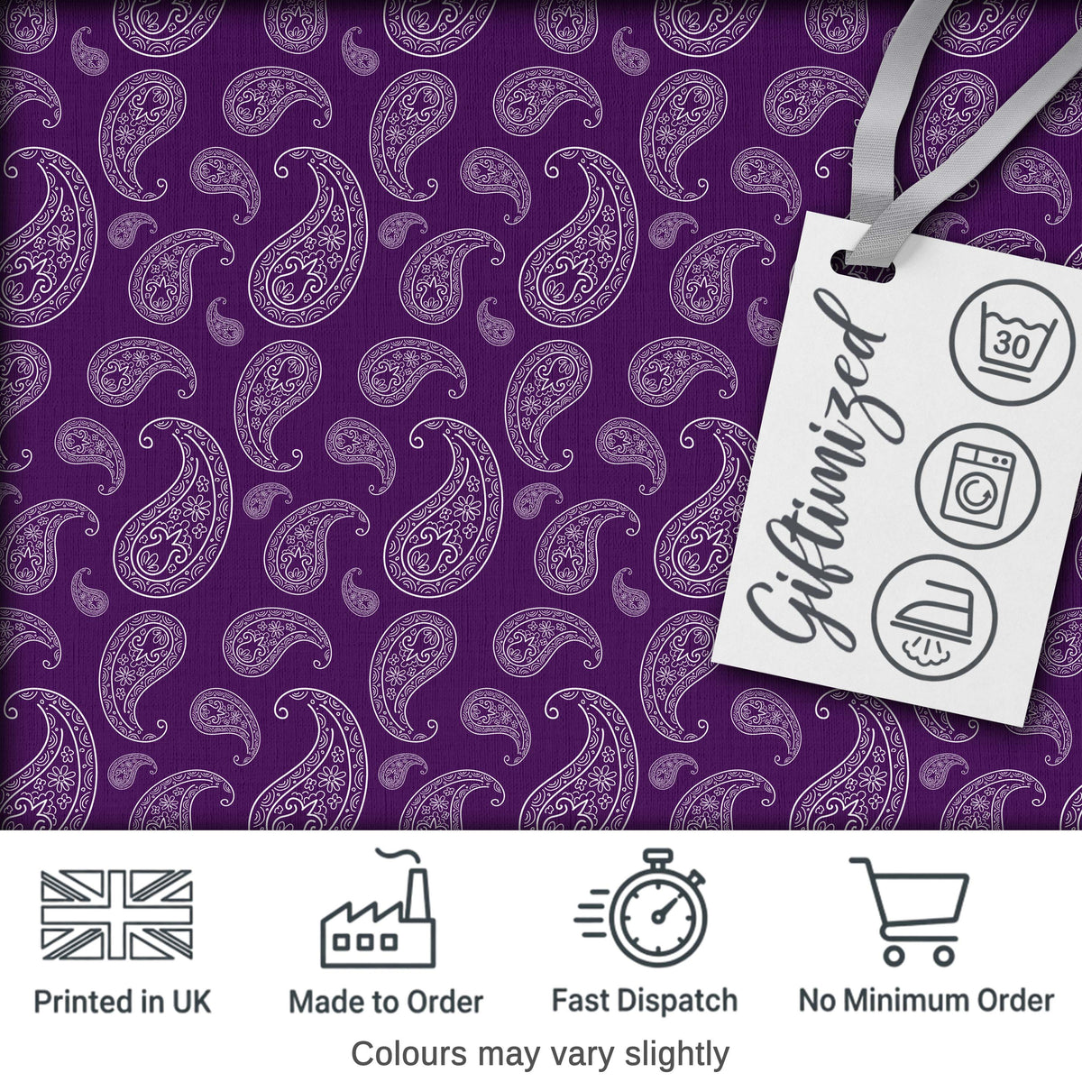 Elegant White Paisley Floral Pattern on Deep Plum Purple Seamless Digital Print Fabric by the Metre UK Sewing Quilting Textile