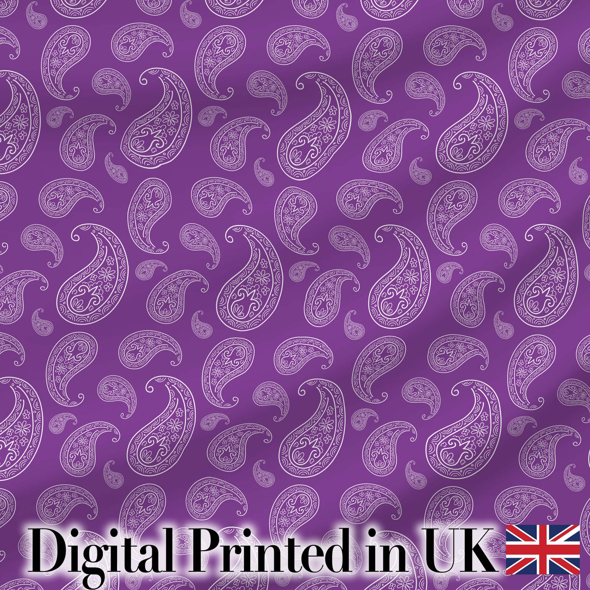 Classic White Paisley Motif on Rich Violet Purple Background Seamless Digital Print Fabric by the Metre UK Sewing Quilting Textile