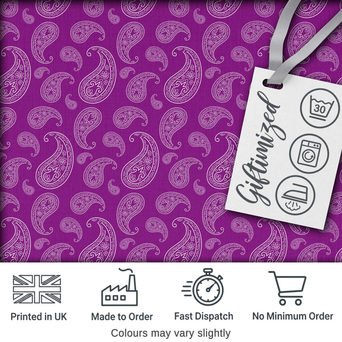 Intricate White Paisley Design on Bold Magenta Purple Background Seamless Digital Print Fabric by the Metre UK Sewing Quilting Textile