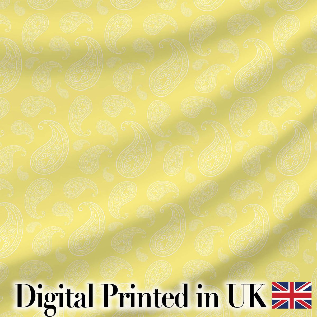 Delicate White Paisley Pattern on Soft Yellow Gradient Background Seamless Digital Print Fabric by the Metre UK Sewing Quilting Textile