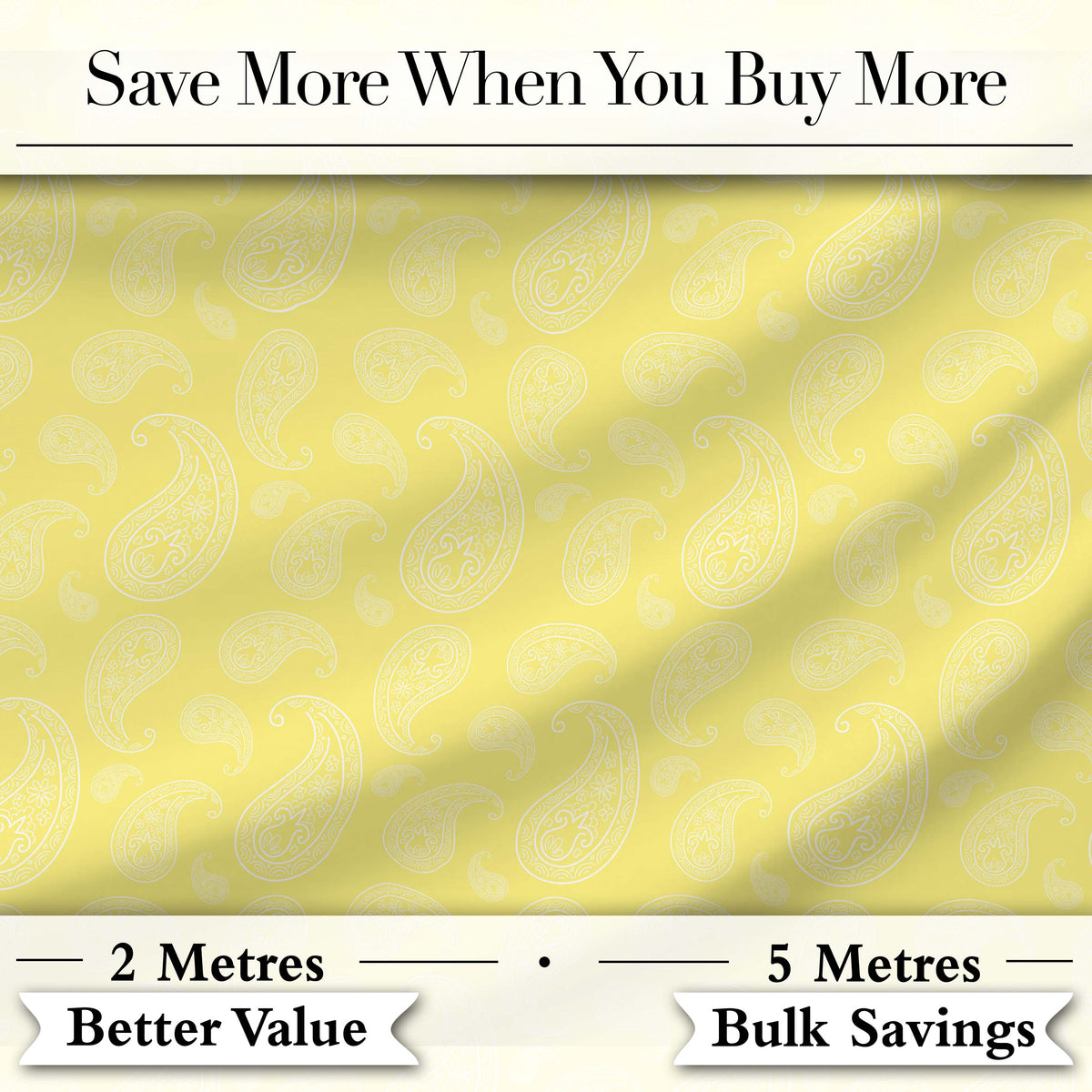 Delicate White Paisley Pattern on Soft Yellow Gradient Background Seamless Digital Print Fabric by the Metre UK Sewing Quilting Textile