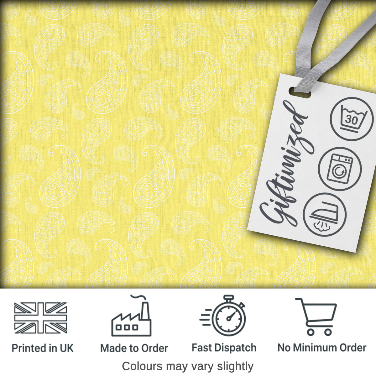 Delicate White Paisley Pattern on Soft Yellow Gradient Background Seamless Digital Print Fabric by the Metre UK Sewing Quilting Textile