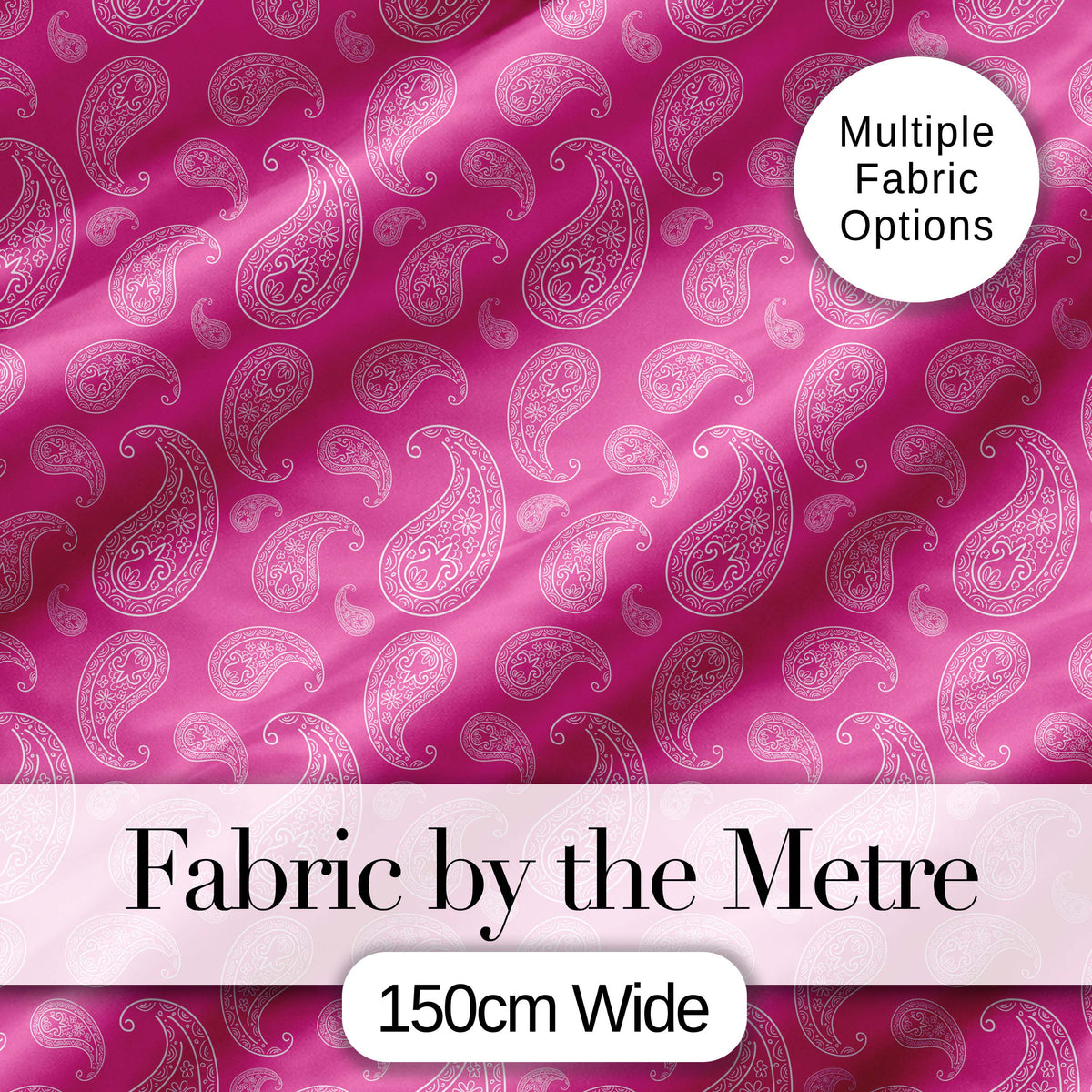 Elegant White Paisley Pattern on Bright Pink Gradient Seamless Digital Print Fabric by the Metre UK Sewing Quilting Textile