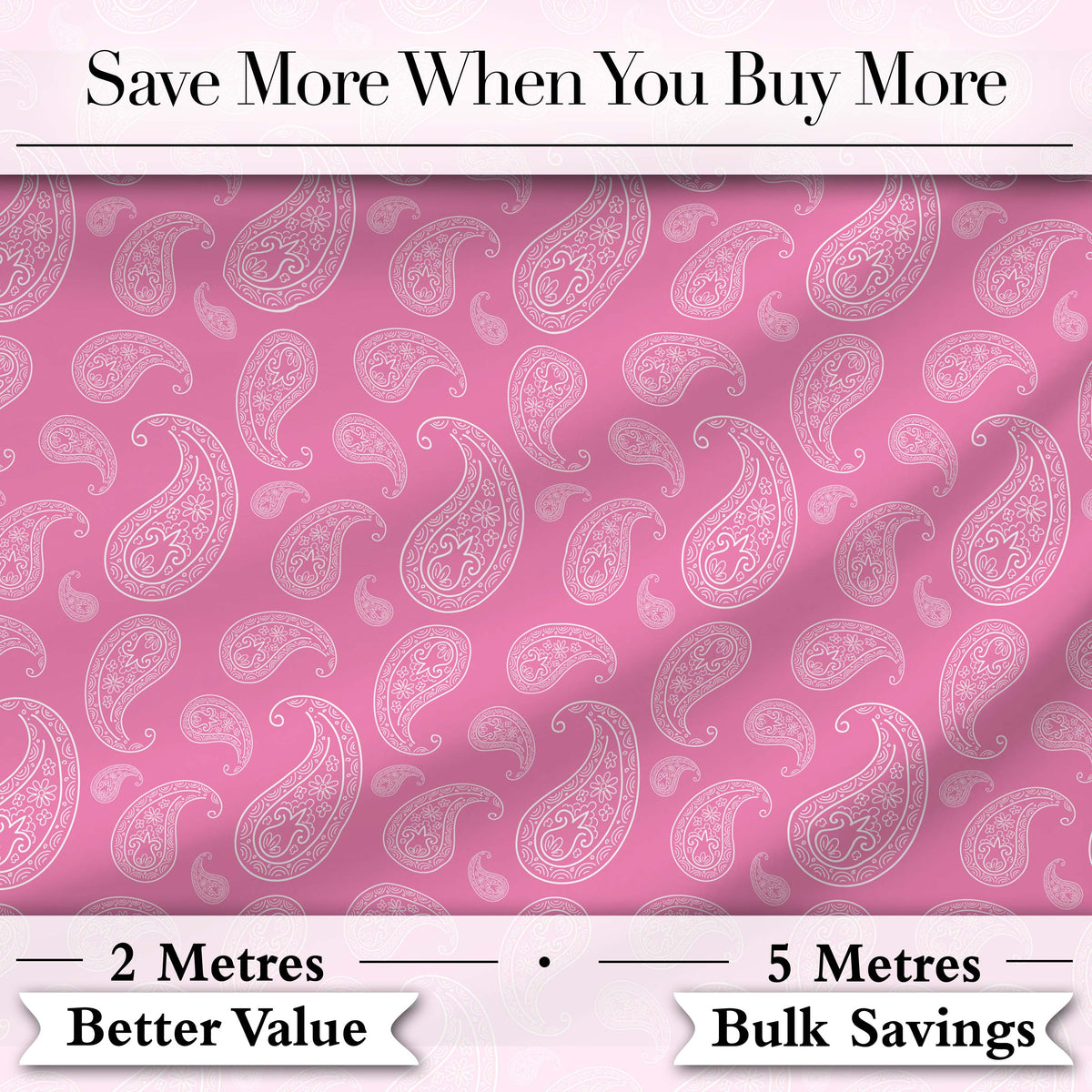 Soft White Paisley Floral Design on Blush Pink Background Seamless Digital Print Fabric by the Metre UK Sewing Quilting Textile