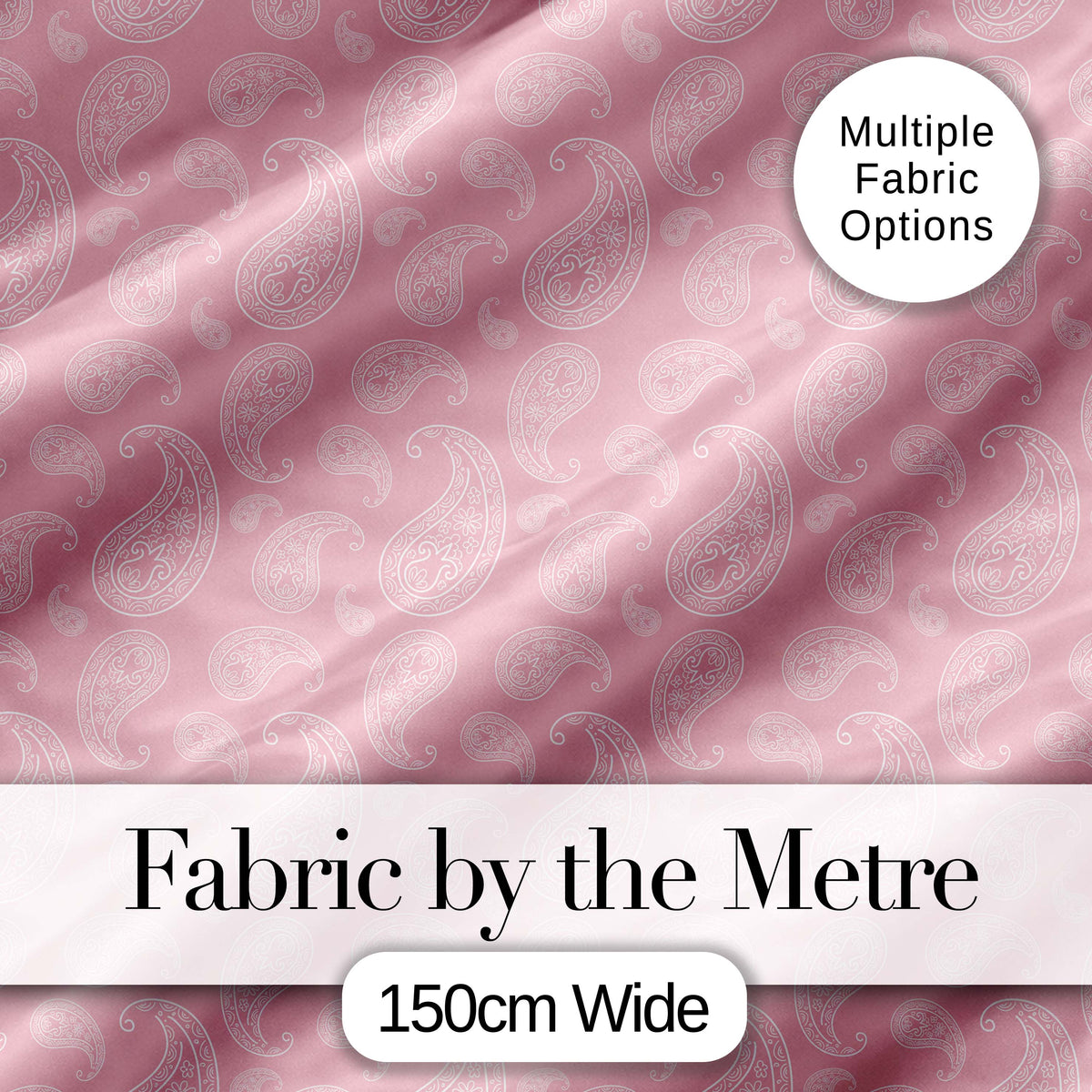 Ornate White Paisley Motif on Soft Peach Pink Background Seamless Digital Print Fabric by the Metre UK Sewing Quilting Textile