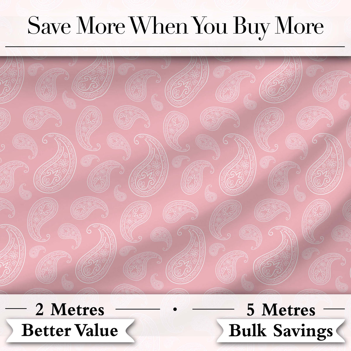 Ornate White Paisley Motif on Soft Peach Pink Background Seamless Digital Print Fabric by the Metre UK Sewing Quilting Textile