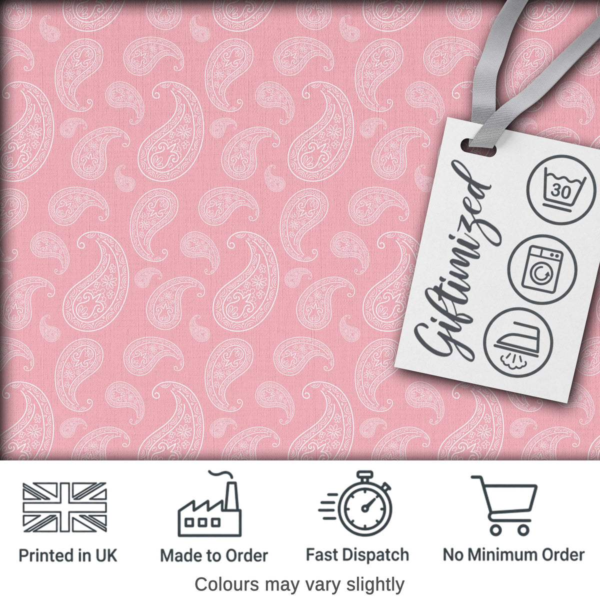 Ornate White Paisley Motif on Soft Peach Pink Background Seamless Digital Print Fabric by the Metre UK Sewing Quilting Textile