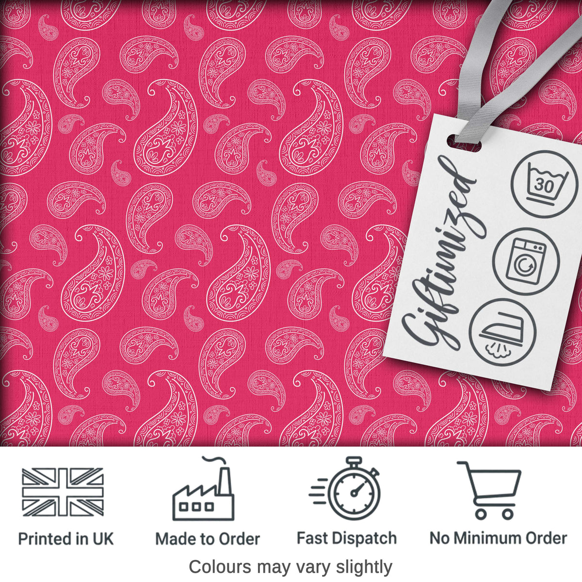 Elegant White Paisley Pattern Pink Backgrounds Digital Print Fabric by the Metre UK Sewing Quilting Textile