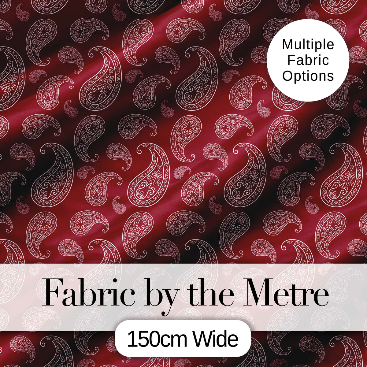 Elegant White Paisley Pattern Ruby Backgrounds Digital Print Fabric by the Metre UK Sewing Quilting Textile