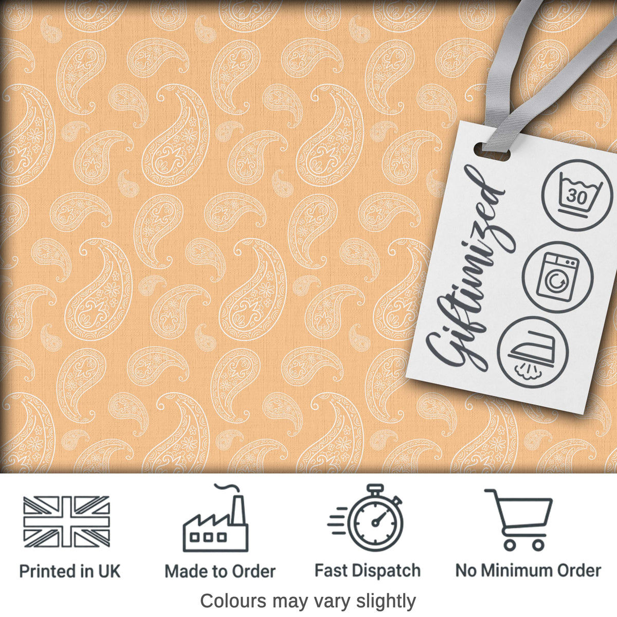 Elegant White Paisley Pattern Beige Gold Gradient Background Seamless Digital Print Fabric by the Metre UK Sewing Quilting Textile