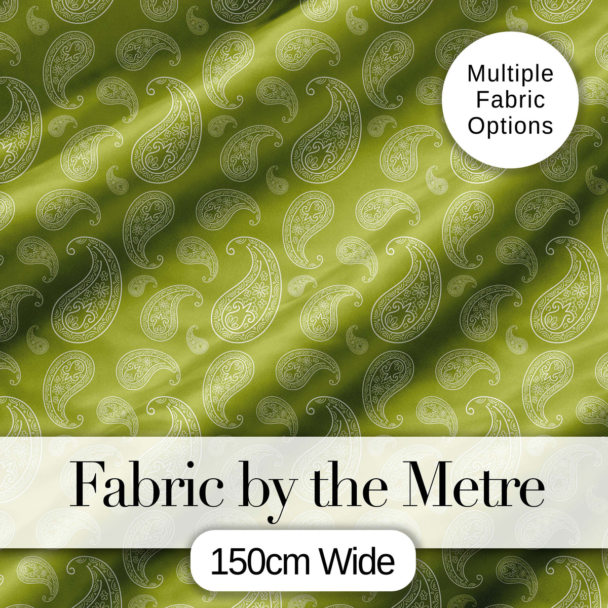 Elegant White Paisley Pattern Olive Green Gradient Background Seamless Digital Print Fabric by the Metre UK Sewing Quilting Textile