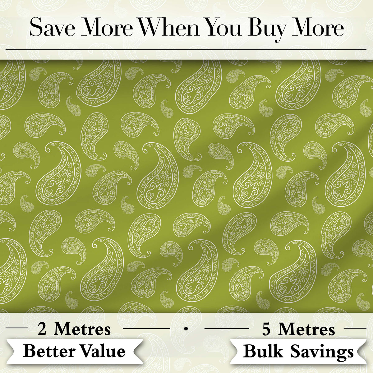 Elegant White Paisley Pattern Olive Green Gradient Background Seamless Digital Print Fabric by the Metre UK Sewing Quilting Textile