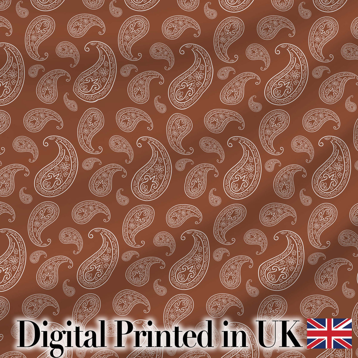 Elegant White Paisley Pattern Rich Coffee Brown Gradient Background Seamless Digital Print Fabric by the Metre UK Sewing Quilting Textile