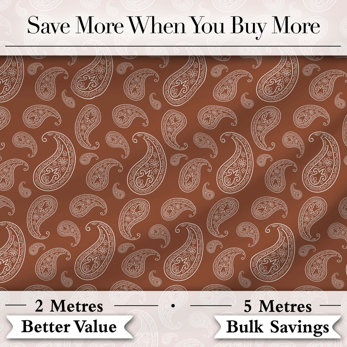 Elegant White Paisley Pattern Rich Coffee Brown Gradient Background Seamless Digital Print Fabric by the Metre UK Sewing Quilting Textile