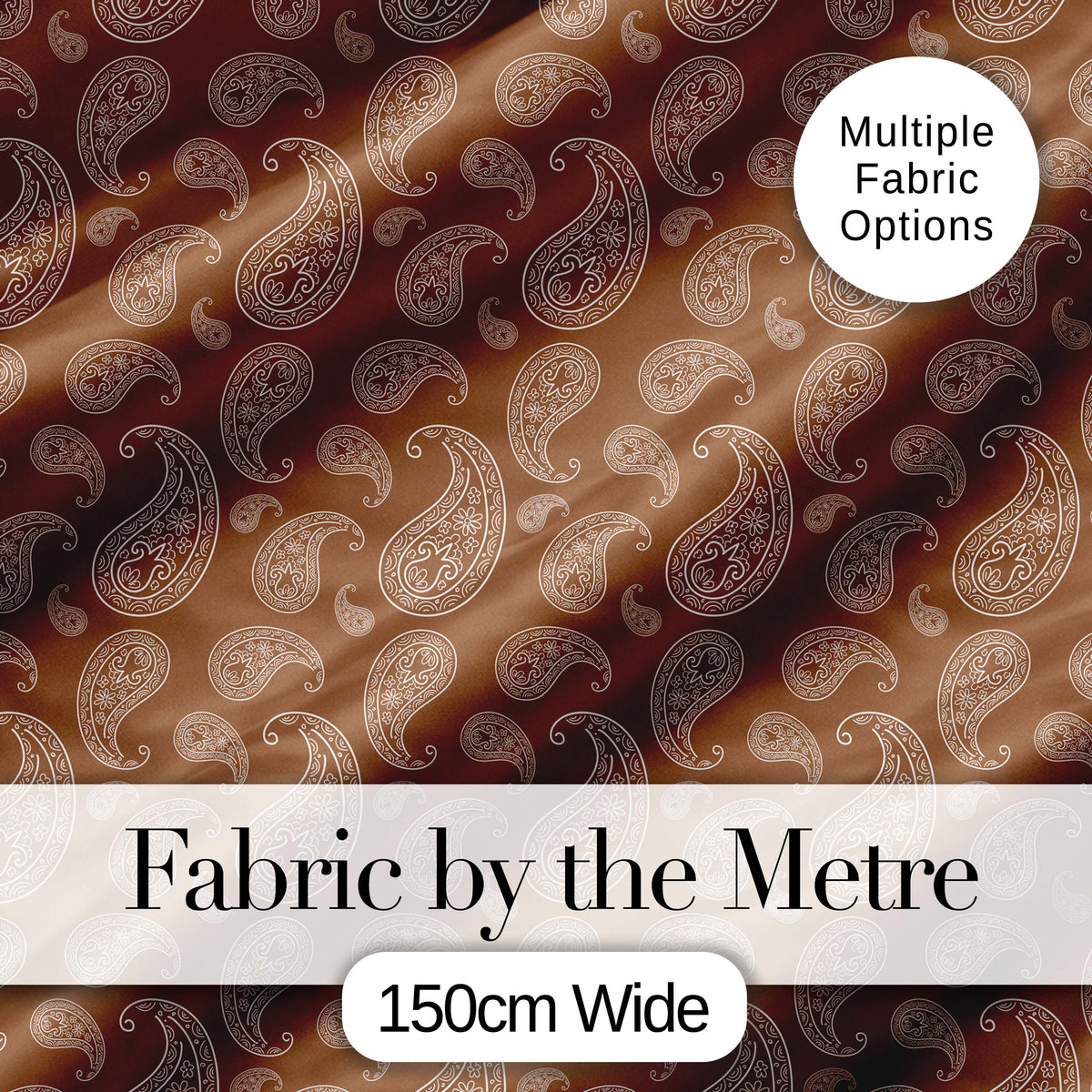 Elegant White Paisley Pattern Warm Caramel Brown Gradient Background Seamless Digital Print Fabric by the Metre UK Sewing Quilting Textile