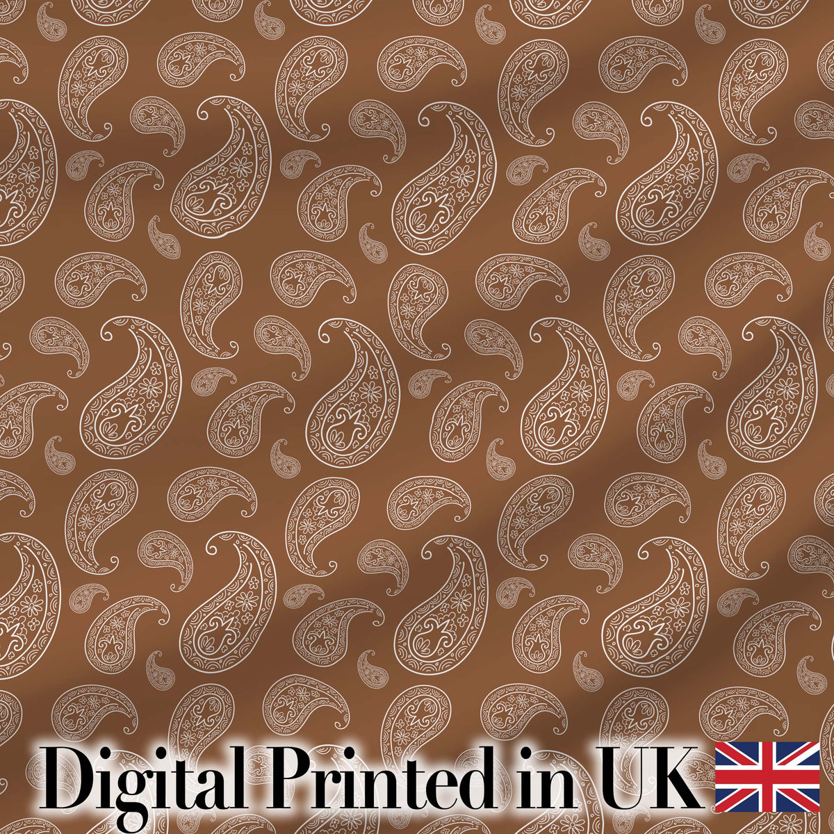 Elegant White Paisley Pattern Warm Caramel Brown Gradient Background Seamless Digital Print Fabric by the Metre UK Sewing Quilting Textile