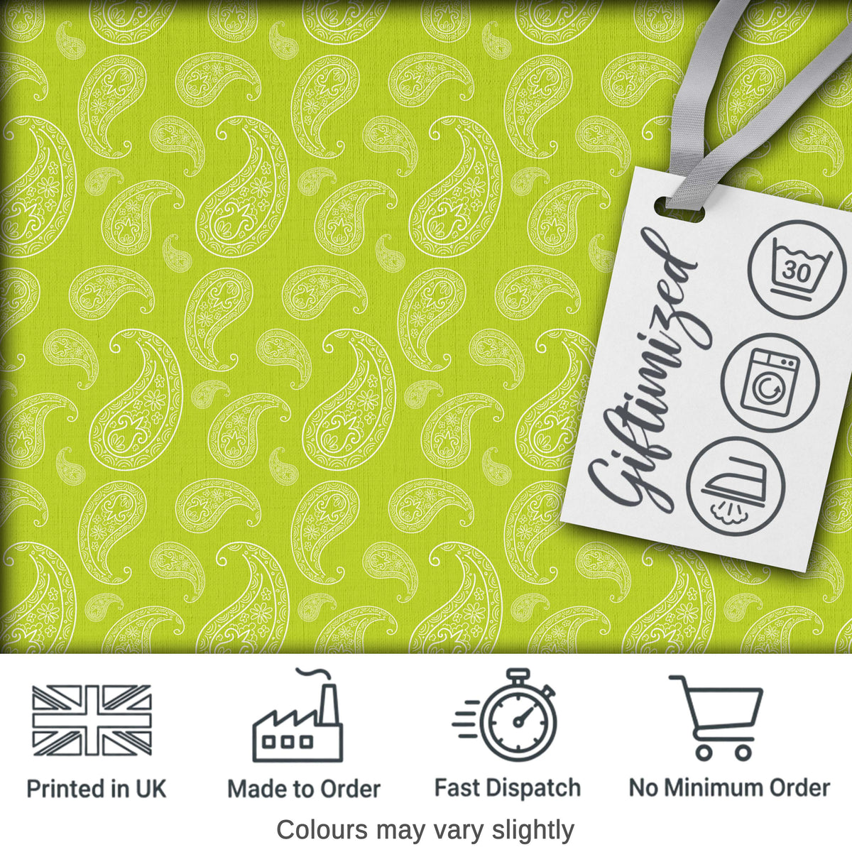 Elegant White Paisley Pattern Fresh Green Gradient Background Seamless Digital Print Fabric by the Metre UK Sewing Quilting Textile