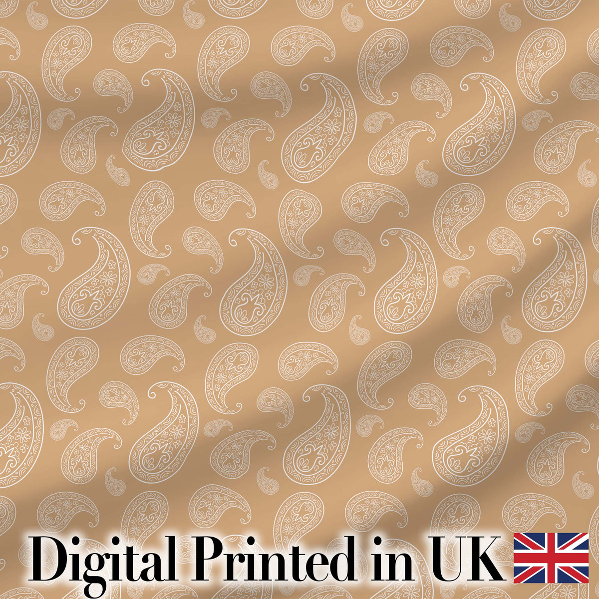 Elegant White Paisley Pattern Soft Golden Beige Gradient Background Seamless Digital Print Fabric by the Metre UK Sewing Quilting Textile