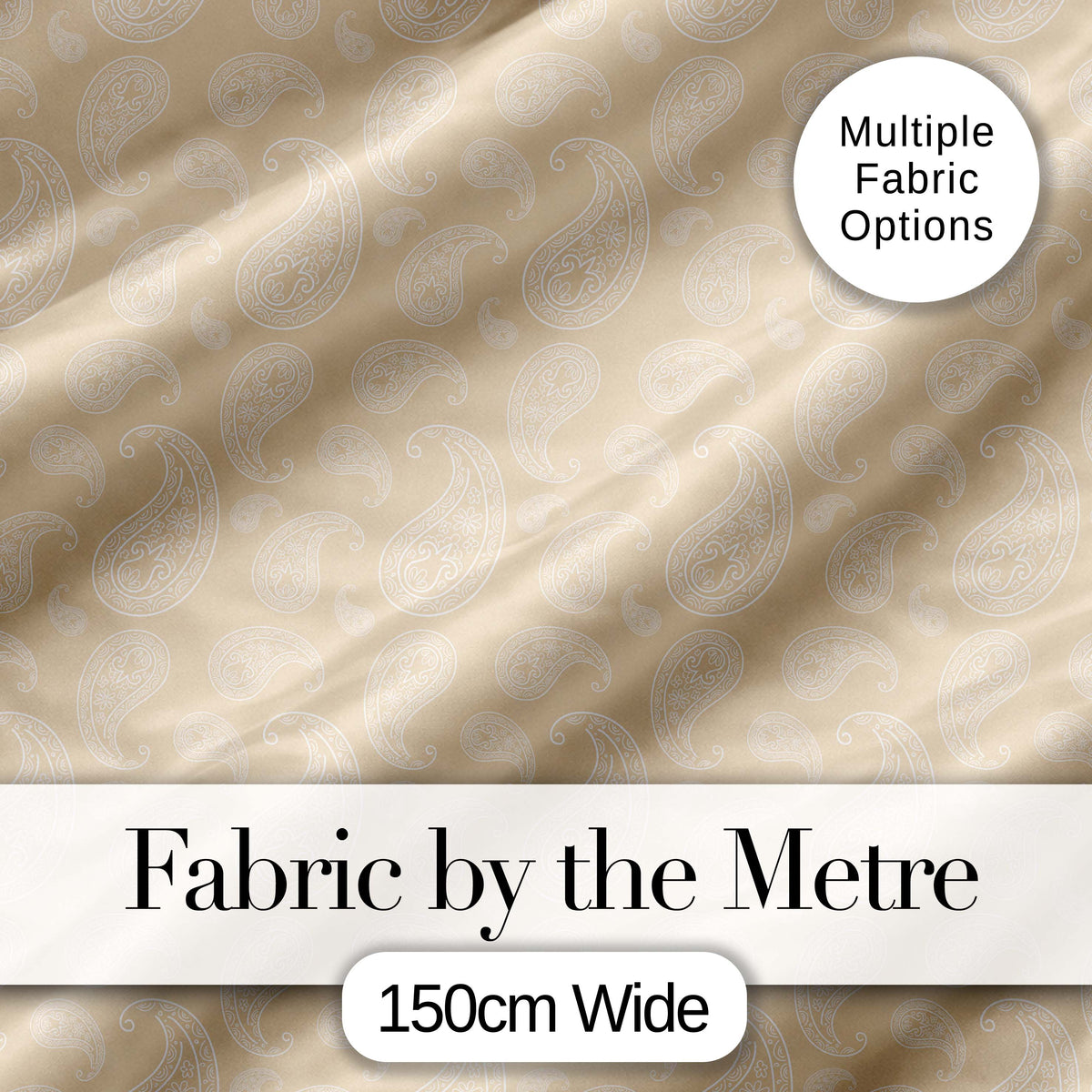 Elegant White Paisley Pattern Light Cream Beige Gradient Background Seamless Digital Print Fabric by the Metre UK Sewing Quilting Textile